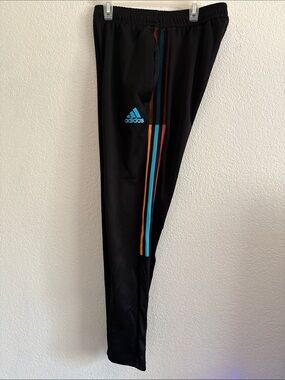 adidas Black Joggers with Blue & Orange Side Stripes
